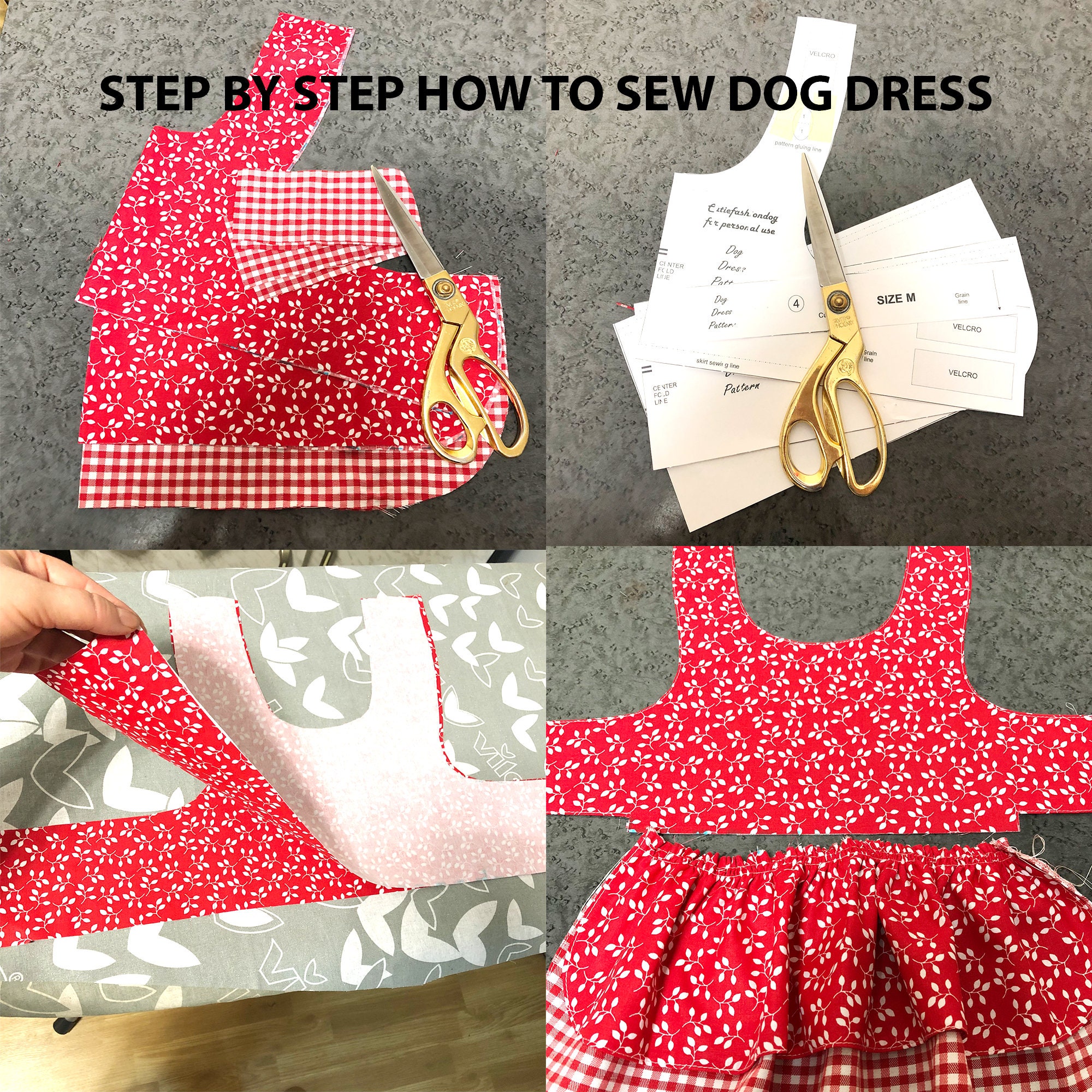 dog dress cutting PDF Sewing Pattern for Dogs, Harness Dress Size M, PDF and VIDEO Tutorial