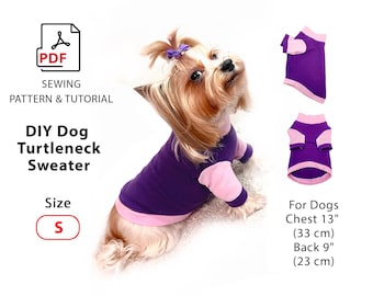Size S Dog Sweater Sewing Pattern | Back 9" (23 cm) Chest 13" (33 cm) | PDF Download + Steps Tutorial