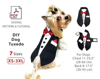 Dog Tuxedo Sewing Pattern | PDF Pattern to Print and Sew | Bundle 7 sizes XS-3XL | Small and Medium Dog Tuxedo | Tutorial frock for dogs