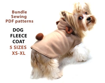 5 Sizes XS to XL Dog Fleece Coat PDF sewing patterns and instructions - home print templates cuting out of fabric and easy sewing dog coat