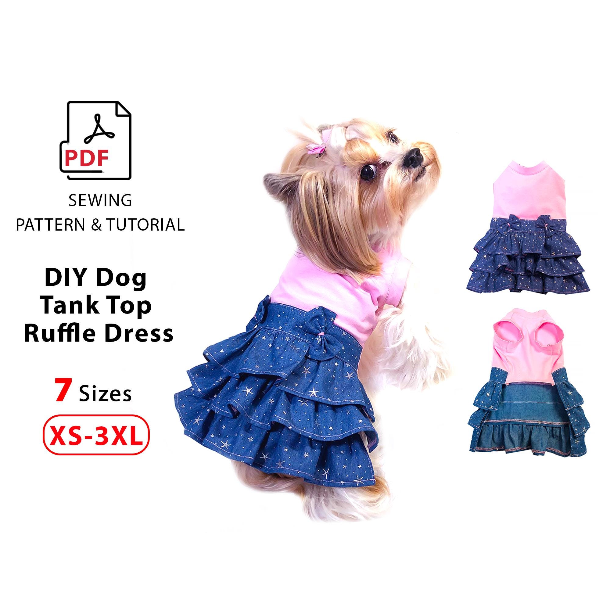 ペット服　フリルスカート型見本 犬用ドレスの型紙（PDF）：タンクトップとフリルスカートの縫製