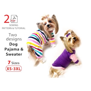 Bundle PDF patterns Dog sweater and Dog Pajama - PDF sewing pattern fo print and sew - 7 Sizes XS–3XL + photo tutorial dog clothes