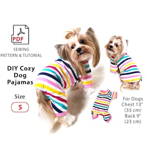Size S Dog Pajama Sewing Pattern | Back 9" (23 cm) Chest 13" (33 cm) | PDF Download + Steps Tutorial