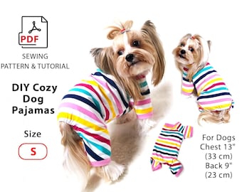 Size S Dog Pajama Sewing Pattern | Back 9" (23 cm) Chest 13" (33 cm) | PDF Download + Steps Tutorial