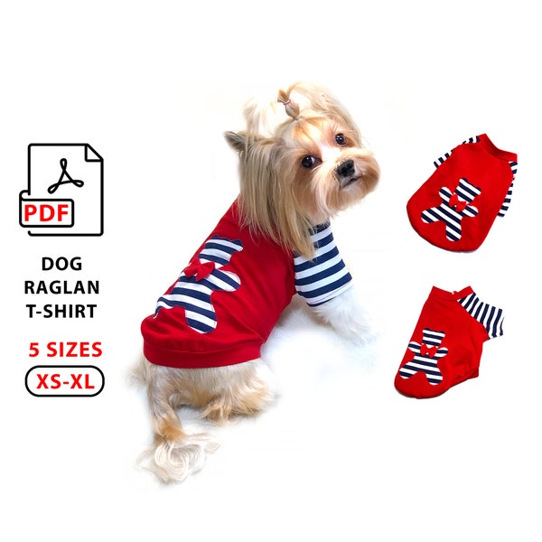 5 Sizes XS to XL dog shirt or sweater pdf sewing pattern, easy sewing pattern for small dogs, dog clothing patterns,  print A4-US Letter