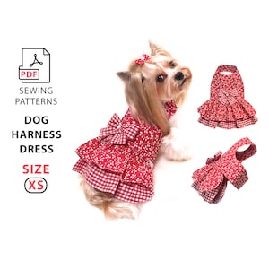 Size XS extra tiny dog dress PDF sewing pattern and step by step sewing tutorial how to sew cute small dog dress,  home print A4/US Letter