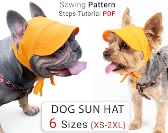 Dog Sun Hat sewing pattern, Dog Baseball 6 Sizes Small Medium Big Dogs and Cats