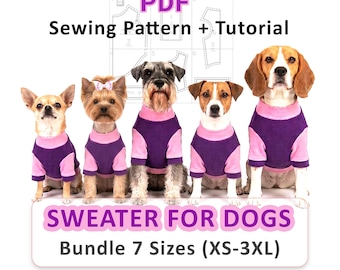 Sweater for Dogs PDF Sewing Pattern + Tutorial Bundle 7 Sizes XS-3XL