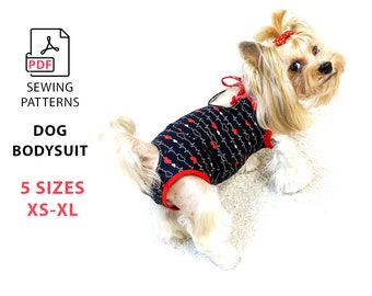 Lot de 5 tailles XS à XL Combinaison post-stérilisation pour chien Patron de couture PDF pour tutoriel étapes d'impression et photo, couche pour chienne, culotte pour animaux de compagnie A4/USLetter