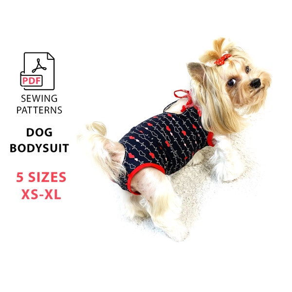 Bundle 5 sizes XS to XL Dog post spay suit PDF sewing pattern for print and photo steps tutorial, female dog diaper, pets pantys A4/USLetter