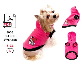 Size Large dog fleece vest PDF sewing pattern to print and step by step tutorial, for dogs Chest 17'', DIY cute vest with hood for your dogs