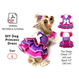 Größe L Hund Prinzessin Kleid PDF Nähanleitung und DIY-Schritte Tutorial, für Hunde Welpen und Katzen, niedliches Rüschen Haustier Kleid, Muster zum Drucken
