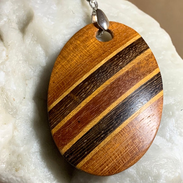 Various rare 1980s Exotic Wood Inlay pendants  from the Philippines (M)