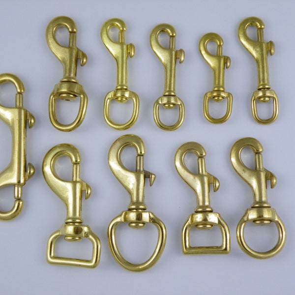 Solid Brass Trigger Hooks Swivel Snap Hook Clip Lead Handbag 6mm 10mm 12mm 16mm 20mm 25mm Double Ended 1/4" 3/8" 1/2" 5/8 3/4" 1" Lobster