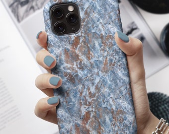 Ice Blue Marble iPhone Case: Copper Frost Design with Card Holder