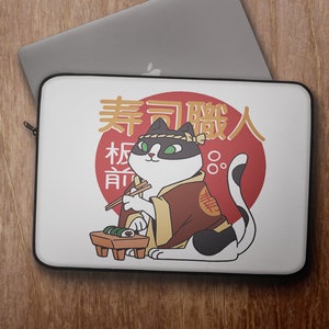 Cat Sushi Chef Laptop Sleeve, Laptop Cover for 10, 12, 13, 15, 17 Inches Laptop / Tablet - MSI, Dell, Acer, Macbook, Surface Pro, HP & more