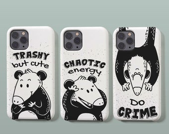 Cute Opossum Doodle Tough Phone Case for iPhone 14 13 12 11 XS XR, Samsung S23 S22 S21 S20 S10, Google Pixel 7 6 5 4a