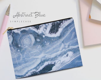 Abstract Blue Travel Pouch, Pencil Case, Zippered Toiletry Bag - Flat and T Bottom designs available