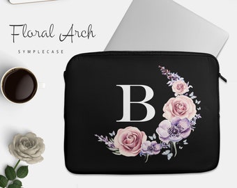 Monogram Floral Laptop Sleeve for MacBook Air MacBook Pro PC 10 13 14 15 inch Personalized Gift Graduation Gift Teacher Gift Back to School