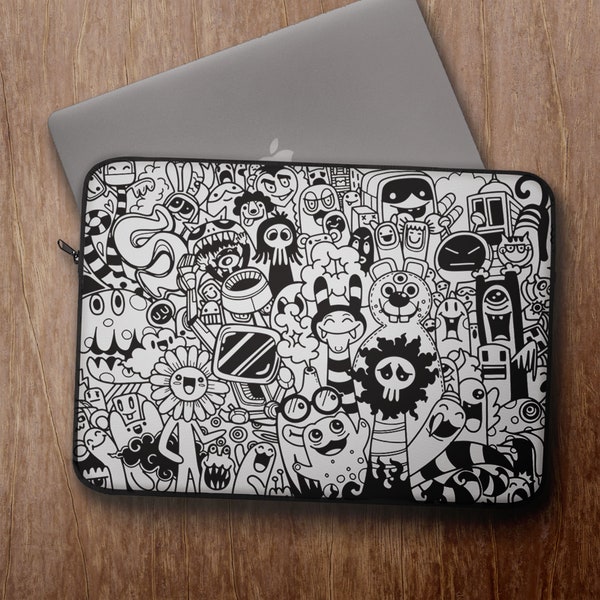 Monsters Doodle Laptop Sleeve for 12, 13, 14, 15 inches MacBook Air, Pro, HP, Dell, Acer Aspire,  Asus, Lenovo & More