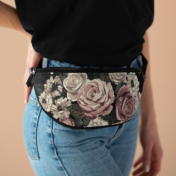 Rose Gothic Print Fanny Pack Waist Bag Zippered Pocket With