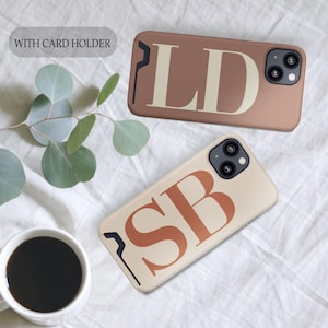 Funda de teléfono con iniciales personalizadas neutras con tarjetero, ranura para tarjetas para iPhone 15, 14, 13, Samsung Galaxy S23, S22, S21 - Bonito regalo personalizado