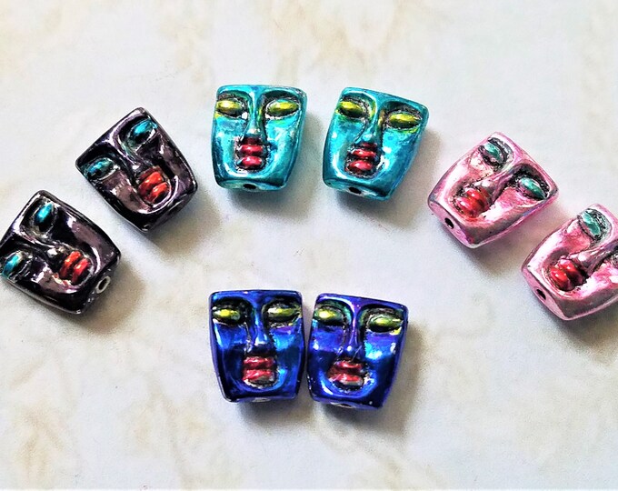 Two Handpainted Face Bead Pewter Face Bead Head Bead Etsy