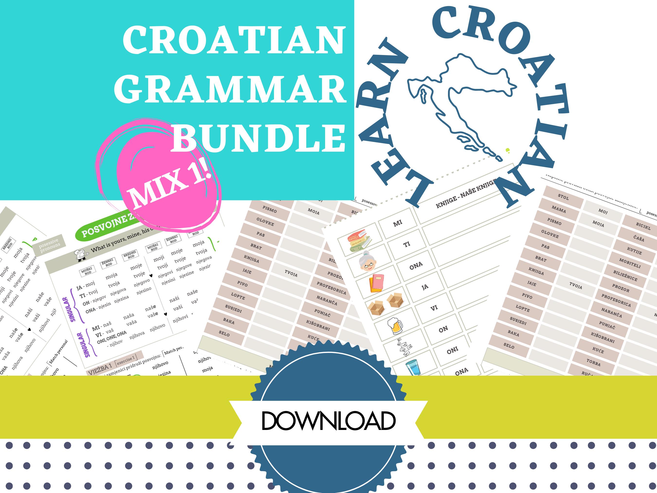 Paquete de gramática croata, libro electrónico para aprender croata, croata para principiantes, descargar libro de idioma croata, material de gramática croata