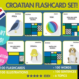Conjunto de Flashcards Croatas Vocabulário em Croata Caixa de presente para aprender as primeiras palavras croatas em Flash Cards lembrança croata perfeita para aprender