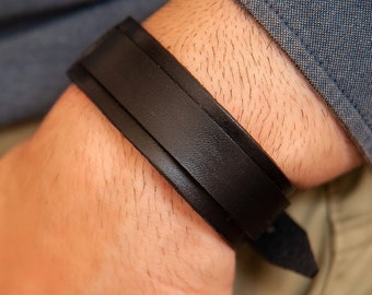 mens leather bracelet, black leather bracelet, bracelet for men, leather bracelet men, adjustable leather bracelet, gift for dad