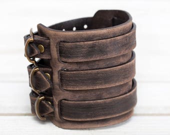 worn out brown bracelet, mens cuff bracelet, leather bracelet, leather cuff bracelet, cuff bracelet men, gift for men, mens bracelet