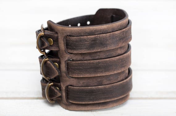 Worn Out Brown Bracelet Mens Cuff Bracelet Leather Bracelet | Etsy