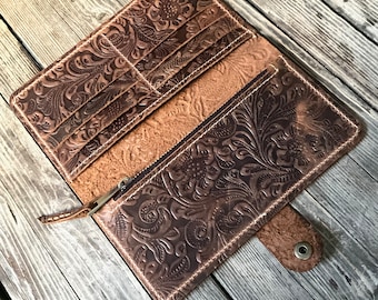 Cartera larga para mujer, monedero de piel para mujer, cartera larga de piel para mujer, cartera con cremallera, cartera fina de piel, regalo de aniversario para mujer