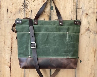 Waxed Canvas Tote Bag, Leather canvas bag, stylish waxed canvas bag