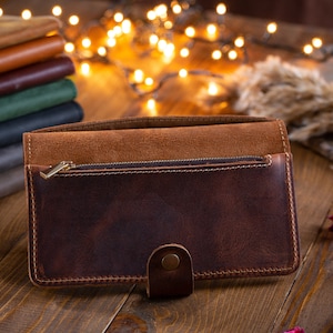 Leather Wallet Women&#39;s,Personalized long wallet, card holder Long leather bifold Wallet, women&#39;s long leather card holder wallet