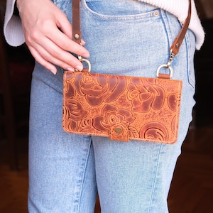 Cartera cruzada para mujer, monedero para teléfono, cartera para iPhone, cartera con cremallera, cartera grande plegable hecha a mano con correa para el hombro, cartera para mujer, regalo para ella