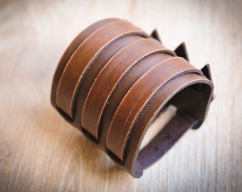 leather cuff, wide masculine leather bracelet, handmade mens leather bracelet