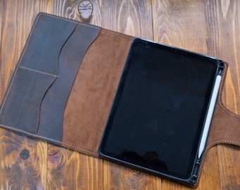 Funda de cuero para iPad con portalápices, funda personalizada para iPad, funda personalizada para iPad Pro, funda para iPad 12.9, funda para iPad Air 4, regalo para usuarios de iPad