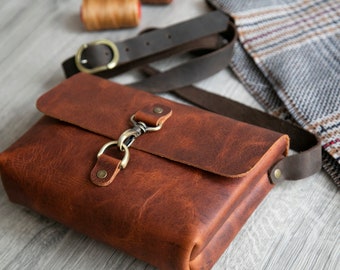 Small leather crossbody bag, Minimalist Leather Purse, Leather Shoulder bag, Purse bag with shoulder strap