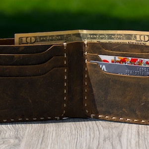 Cartera de hombre personalizada, cartera de cuero para hombre, regalo para papá, cartera desgastada para hombre, cartera de cuero para hombre cosida a mano
