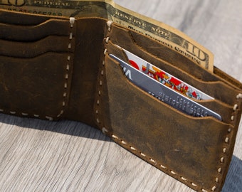 Personalized leather wallet for men, handstiched leather wallet, handmade distressed leather wallets, mens anniversary gift