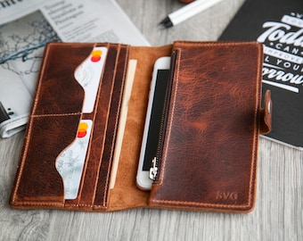Womens leather money wallet, womans slim leather zipper wallet, gift for women, card wallet for mom, mobile phone wallet, card holder wallet