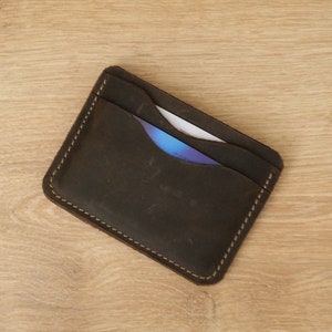 Carteira fina de couro para cartões, capa minimalista de couro para cartões de crédito, carteira masculina de couro