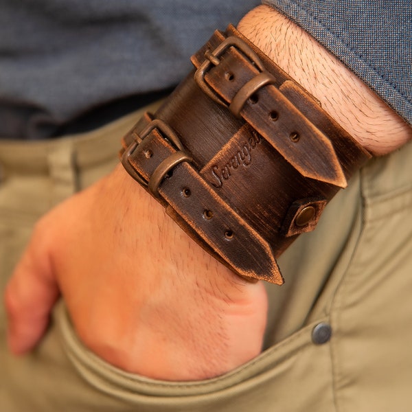 Mens leather bracelet, cuff bracelet men, leather cuff bracelet, johnny depp bracelet, gift for men, brown leather bracelet