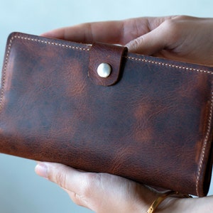 Cartera de cuero para mujer, organizador de carteras para mujer, cartera larga, cartera de cuero, cartera con cremallera, cartera personalizada, cartera para ella