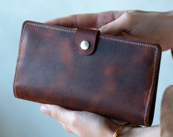 Womens Leather Wallet, women's Wallet organizer, Long wallet, Leather wallet, Zipper Wallet, Personalized wallet, Wallet for Her