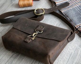 Valentijnsdagcadeau, leren tas, crossbodytas dames, schoudertas dames, kleine leren tas, bruine handtas