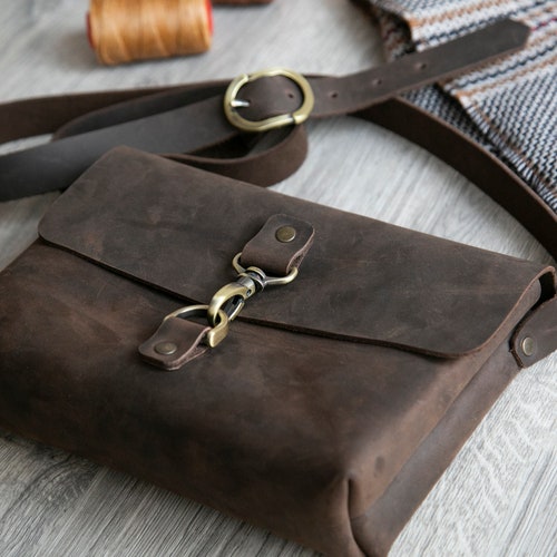 Small Crossbody Leather Bag Distressed Leather Shoulder Bag - Etsy