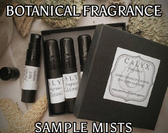 Samples - Perfume Mist Sampler Gift Set - Plant Based Fragrance, Body Spray, Cologne - Choose 5 Scents - Five 5ml Botanical Discovery Set