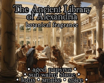 ANCIENT LIBRARY of ALEXANDRIA - Papyrus and Lotus Blossom - Natural Cologne Oil, Body Spray, Perfume Oil, Diffuser Oil - Gourmand, Unisex